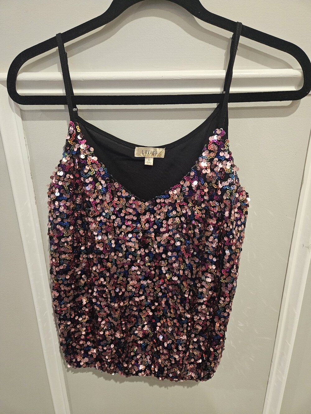 Lavish Sequin Cami - Rose Gold And Rainbow Sparkle Sequin Size Medium